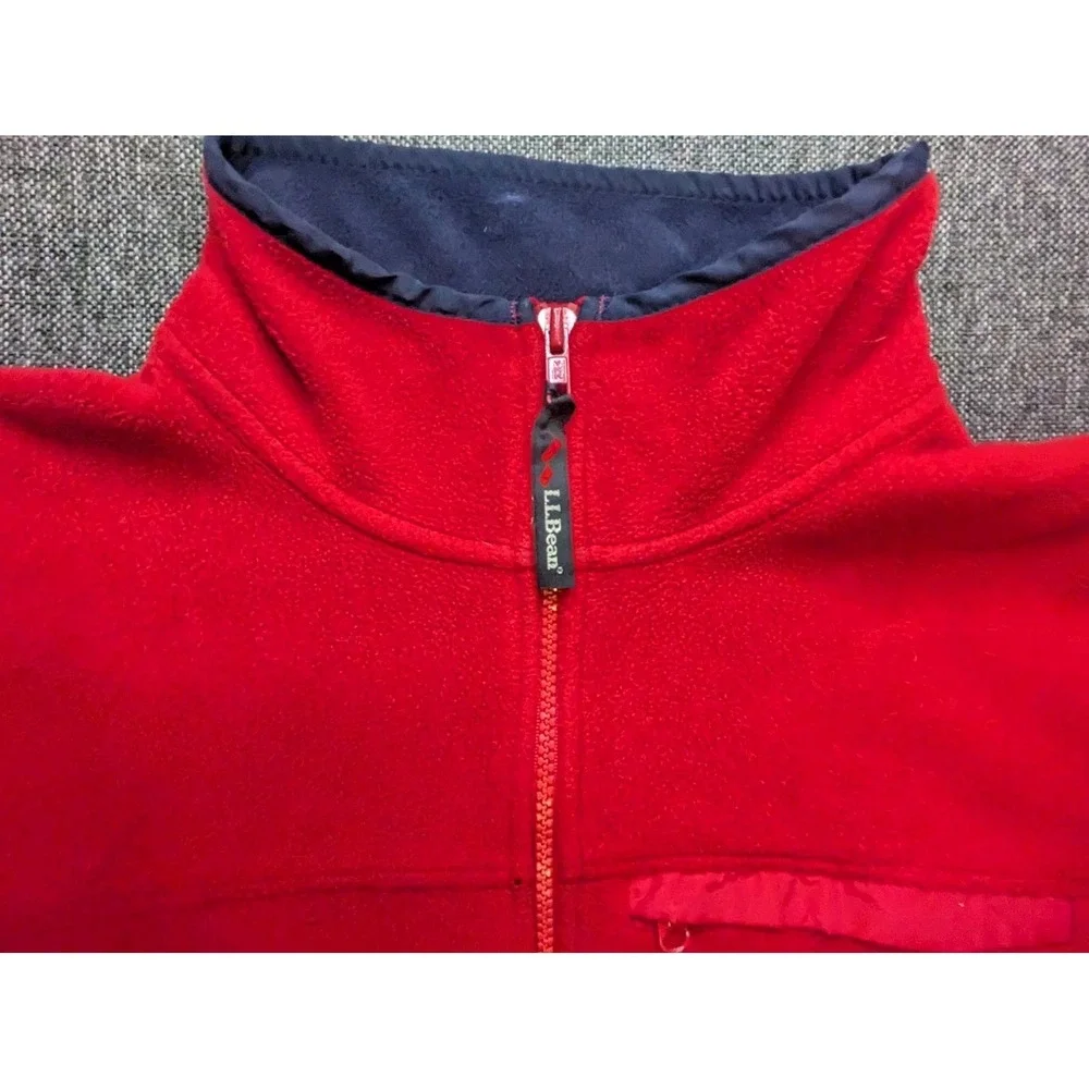 Vintage‎ LL Bean Men's Fleece Medium Jacket Outdoor Red Full-Zip Pockets Hiking